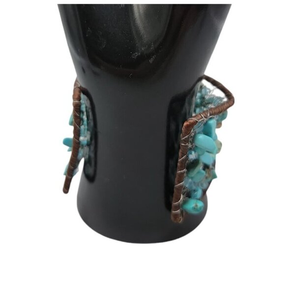 Chunky Turquoise Open Cuff Bracelet Wire Stitched Stones Handcrafted Size 7.5" - Picture 6 of 16